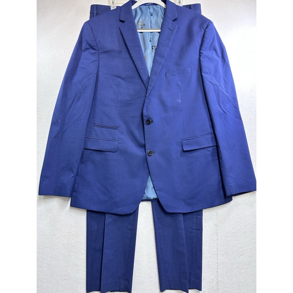 Vince Camuto Slim Fit  Blue Herringbone 2-Piece Suit 46L/36W 34L 2-Btn